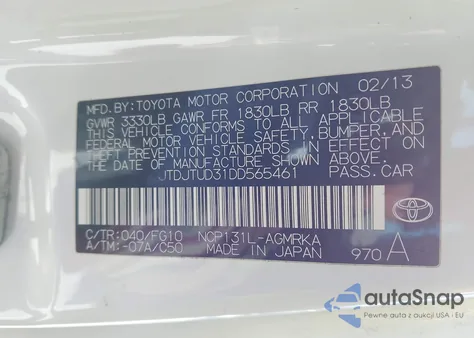 2013 Toyota Yaris L из США, поврежденный, VIN JTDJTUD31DD565461